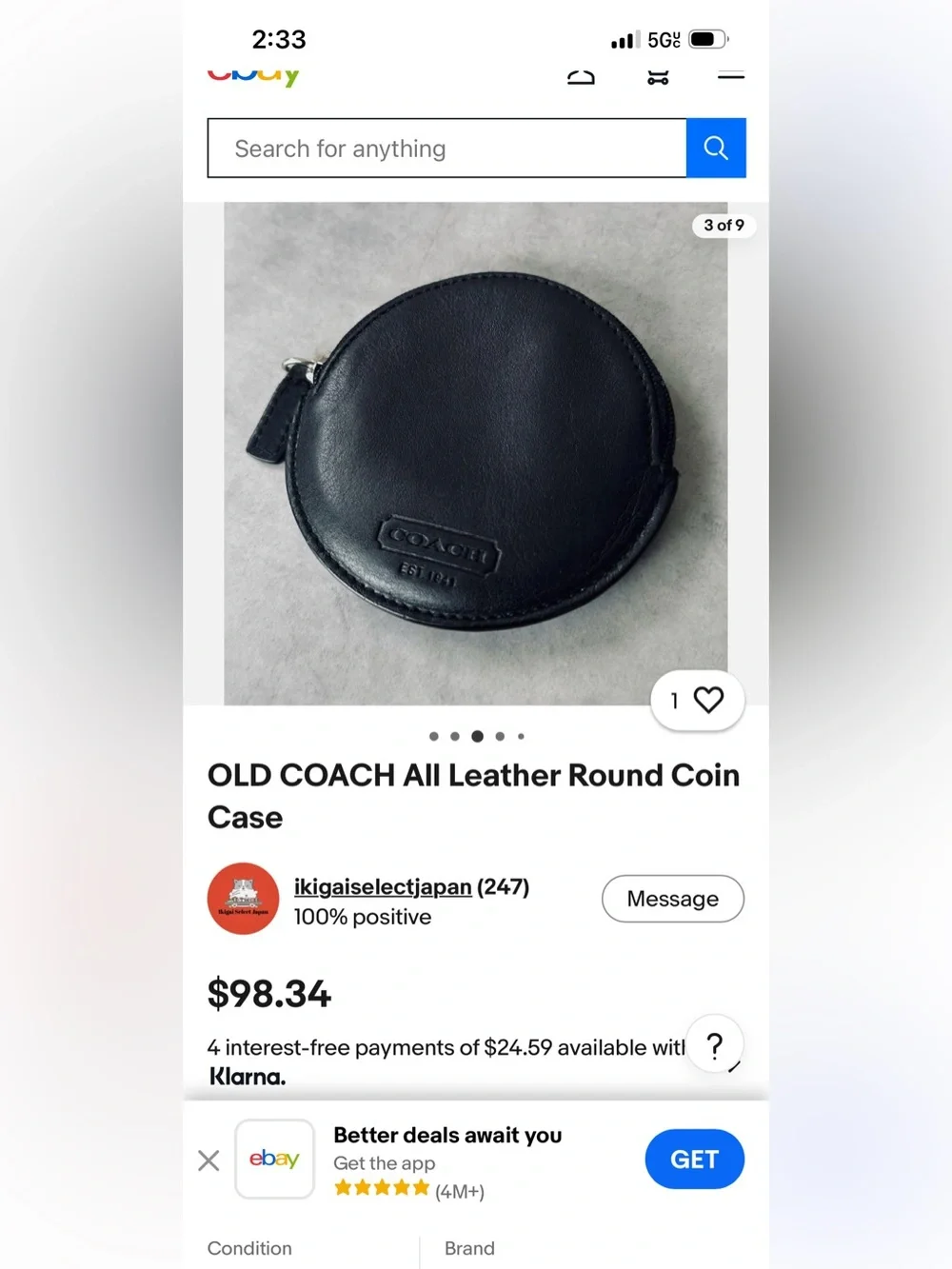 Coach Black Round Leather Zip Coin Pouch vintage EUC - Picture 3 of 9